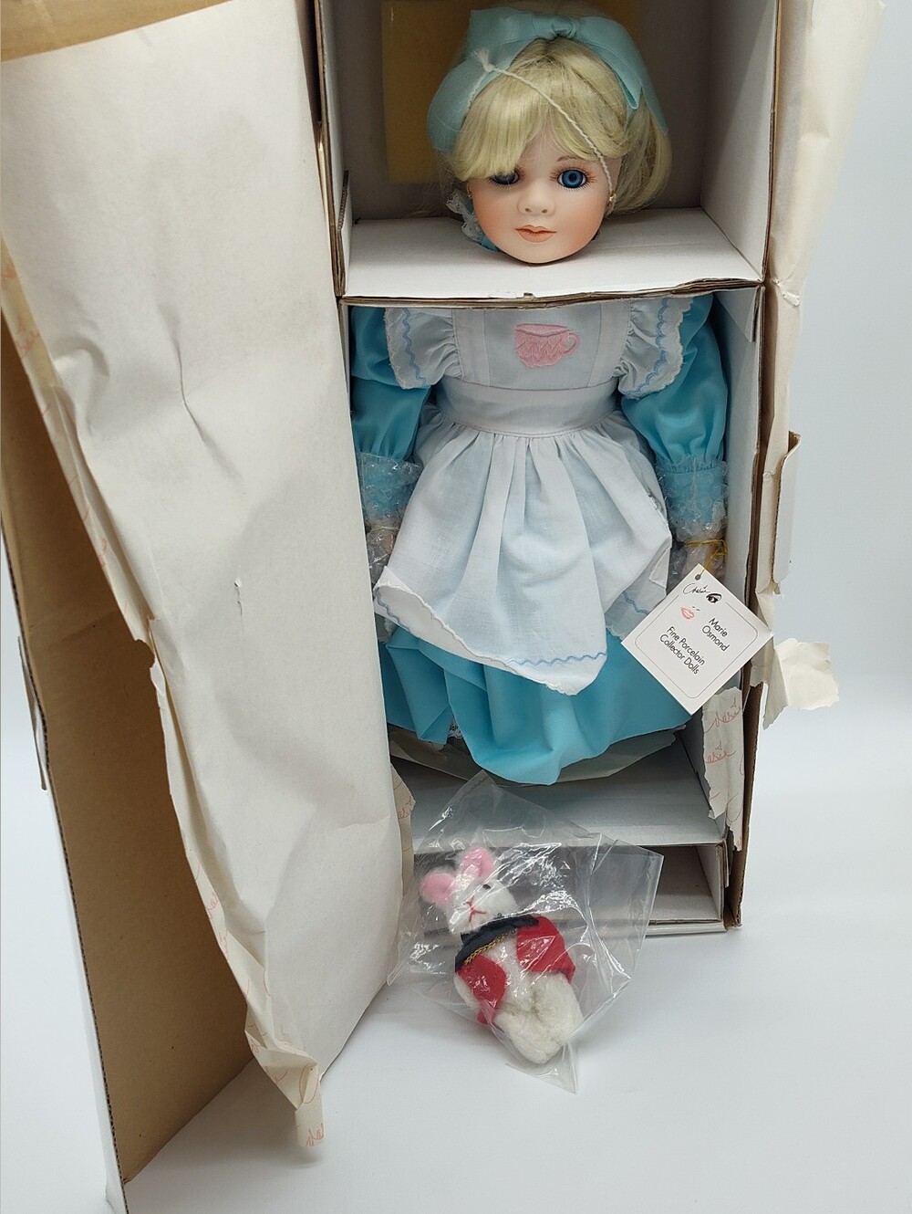 Marie Osmond Alice in Wonderland Porcelain Doll 1179/5000 COA Box Rabbit Vintage